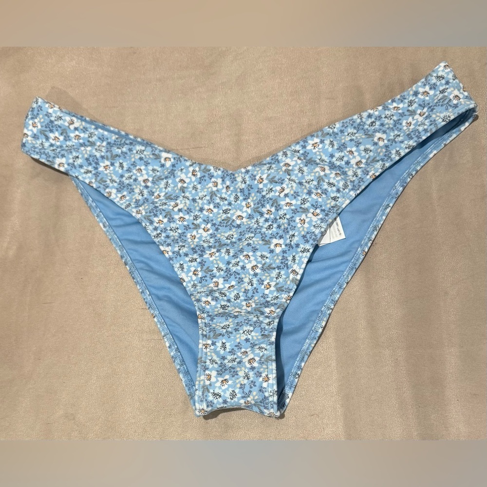 Abercrombie & Fitch‎ Floral Pattern Blue Bikini Bottom High Leg Cheeky Size XL